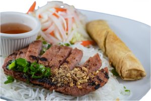 Barbecued minced pork and spring roll